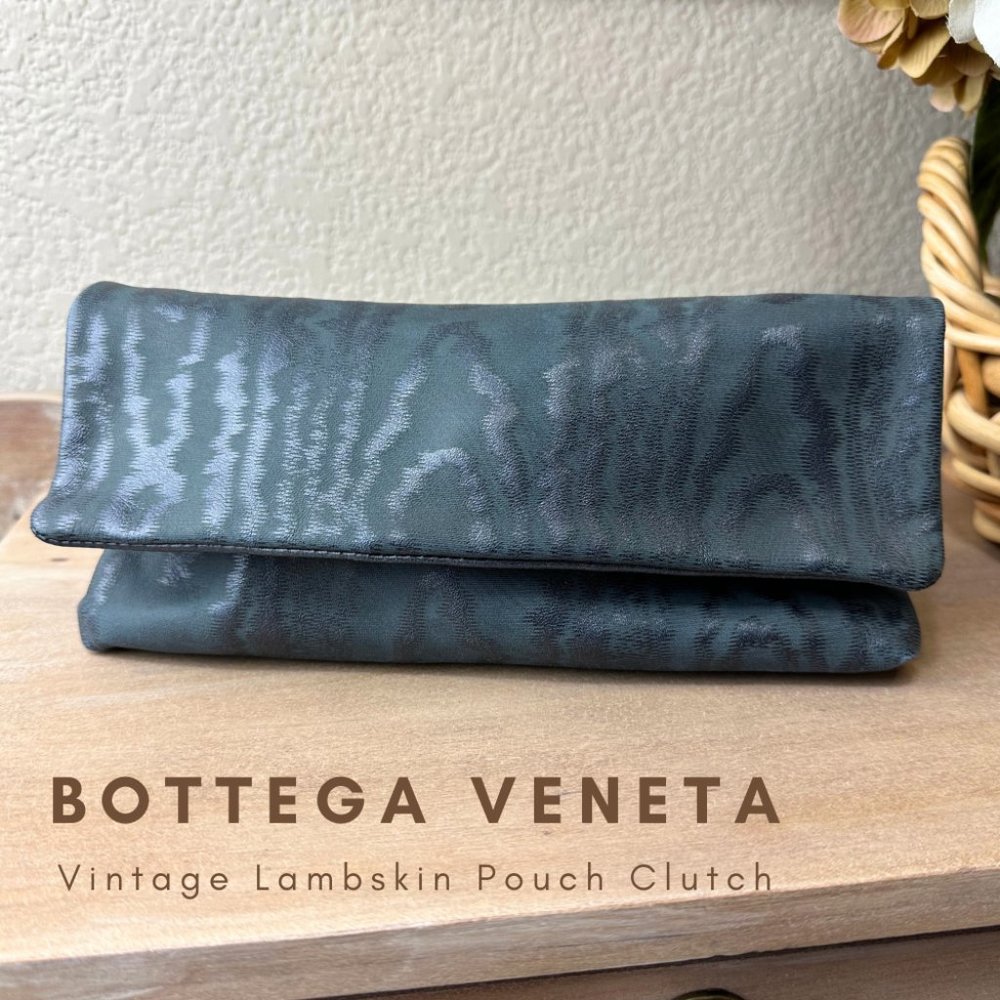Vintage Metallic Moire Slate Lambskin Bottega Veneta Pouch Clutch Cosmetic Bag